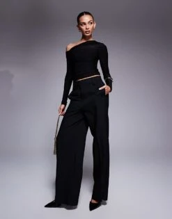 Kaiia Slinky Off Shoulder Long Sleeve Top In Black For Women -Kaiia Online Shop 208104094 4