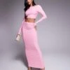 Kaiia Slinky Long Sleeve Low Back Top And Maxi Skirt Co-ord In Pink 1 Kaiia Slinky Long Sleeve Low Back Top And Maxi Skirt Co-ord In Pink -Kaiia Online Shop 208104104 3
