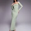Kaiia Slinky Bandeau Maxi Dress With Long Sleeve Shrug In Sage For Women Sage Green -Kaiia Online Shop 208193877 1 sagegreen